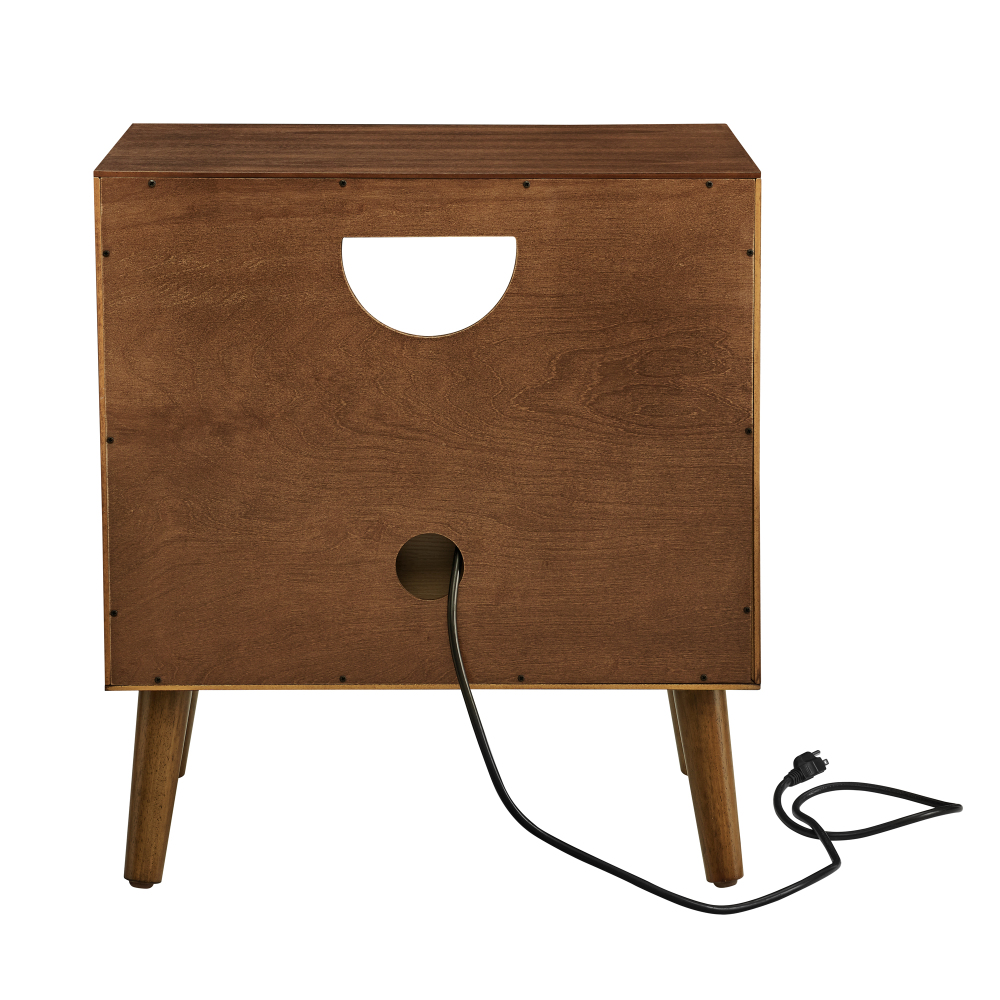 Mid Century Modern Fluted Nightstand with Charging Station USB Ports & Outlet Hole & 4 Solid Wood Legs, Farmhouse End Table with Open Space and Drawer Dresser, Walnut?