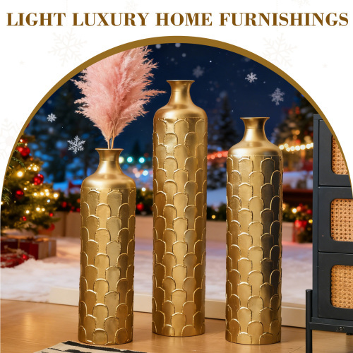 Floor Metal Vases Decorated White Metal vases Set of 3 gorgeous home decoration large glazed metal vases 25.2in/29.33in/34.25in height