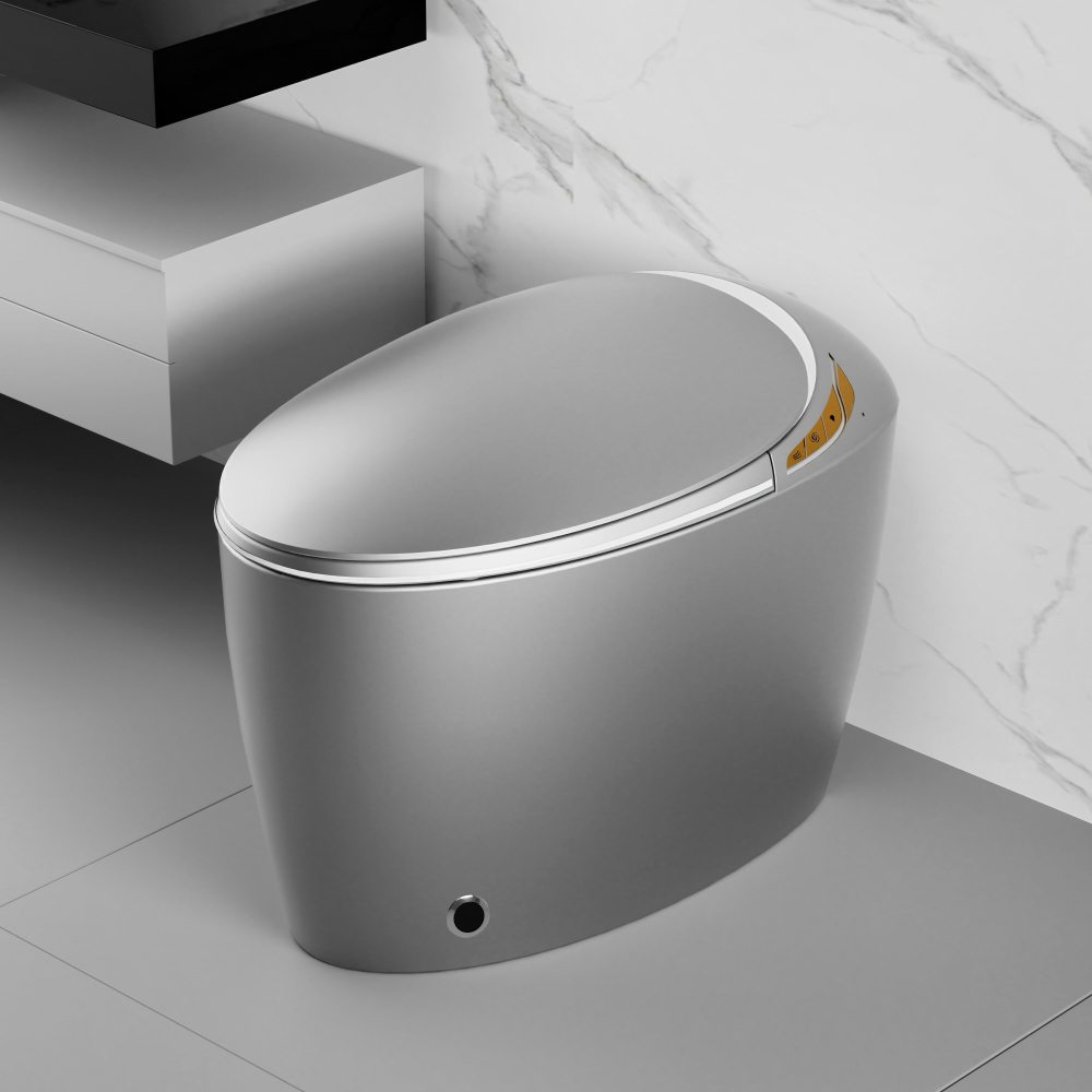 Unique Smart Toilet with Bidet Built In, Intelligent One Piece Toilet For Modern Bathroom, Auto Open/Close Seat, Foot Sensor, LED Display,Night Light, Warm Water & Dryer, Black