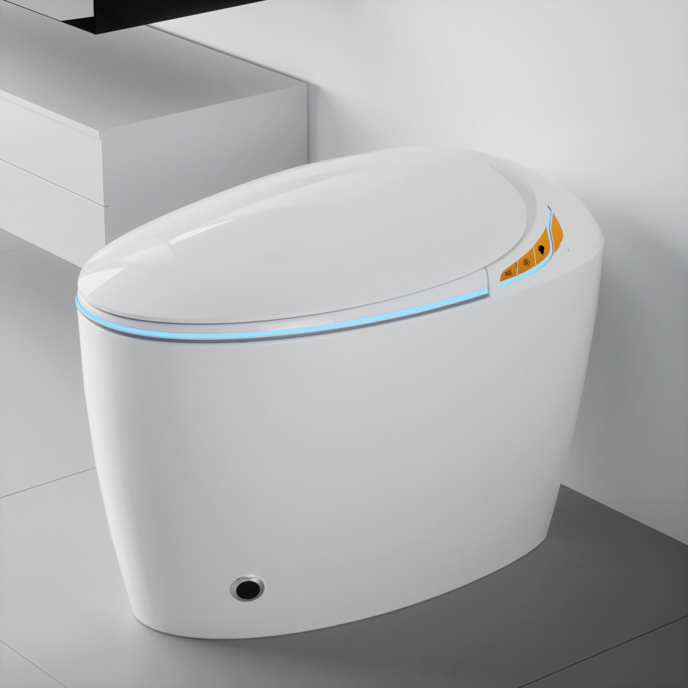 Unique Smart Toilet with Bidet Built In, Intelligent One Piece Toilet For Modern Bathroom, Auto Open/Close Seat, Foot Sensor, LED Display,Night Light, Warm Water & Dryer, Black