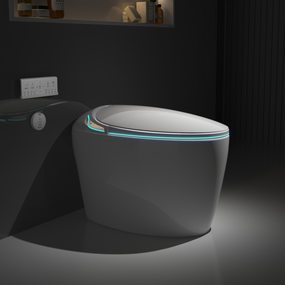 Unique Smart Toilet with Bidet Built In, Intelligent One Piece Toilet For Modern Bathroom, Auto Open/Close Seat, Foot Sensor, LED Display,Night Light, Warm Water & Dryer, Black
