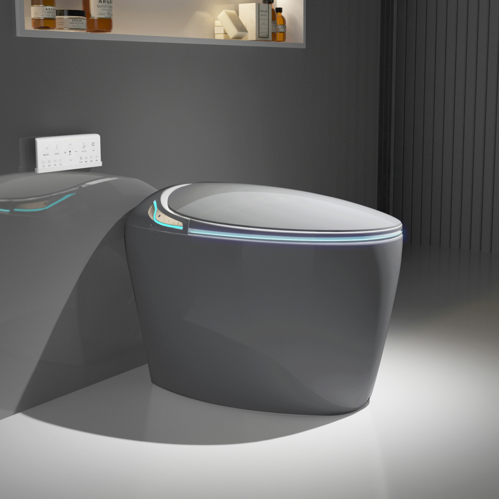 Unique Smart Toilet with Bidet Built In, Intelligent One Piece Toilet For Modern Bathroom, Auto Open/Close Seat, Foot Sensor, LED Display,Night Light, Warm Water & Dryer, Black
