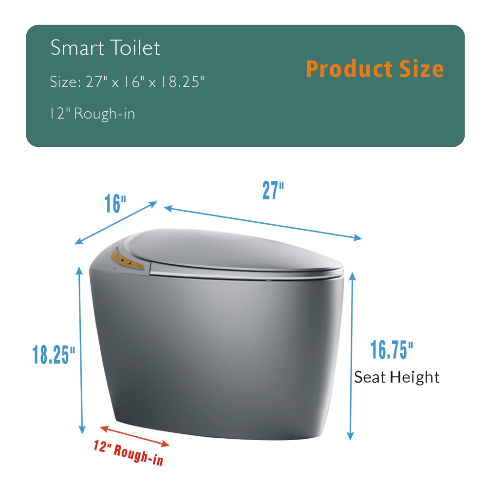 Unique Smart Toilet with Bidet Built In, Intelligent One Piece Toilet For Modern Bathroom, Auto Open/Close Seat, Foot Sensor, LED Display,Night Light, Warm Water & Dryer, Black