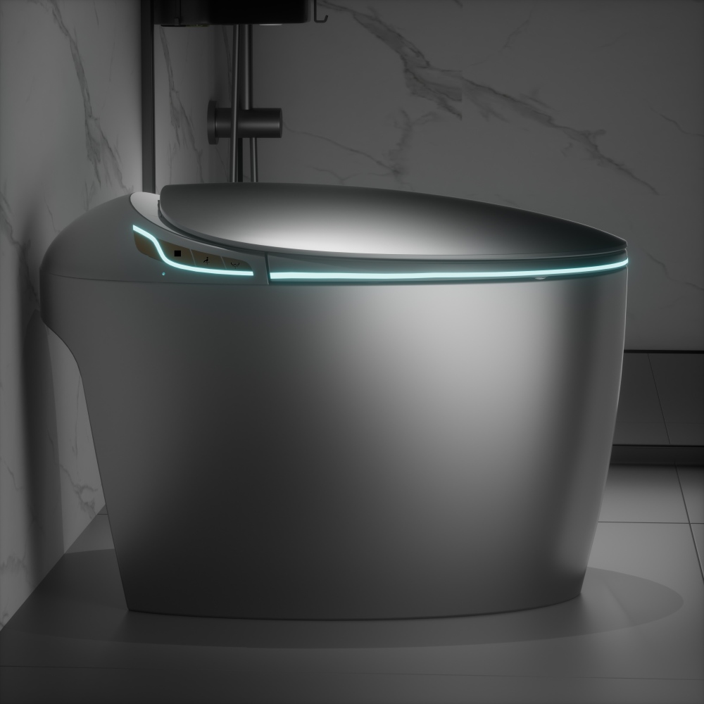 Unique Smart Toilet with Bidet Built In, Intelligent One Piece Toilet For Modern Bathroom, Auto Open/Close Seat, Foot Sensor, LED Display,Night Light, Warm Water & Dryer, Black