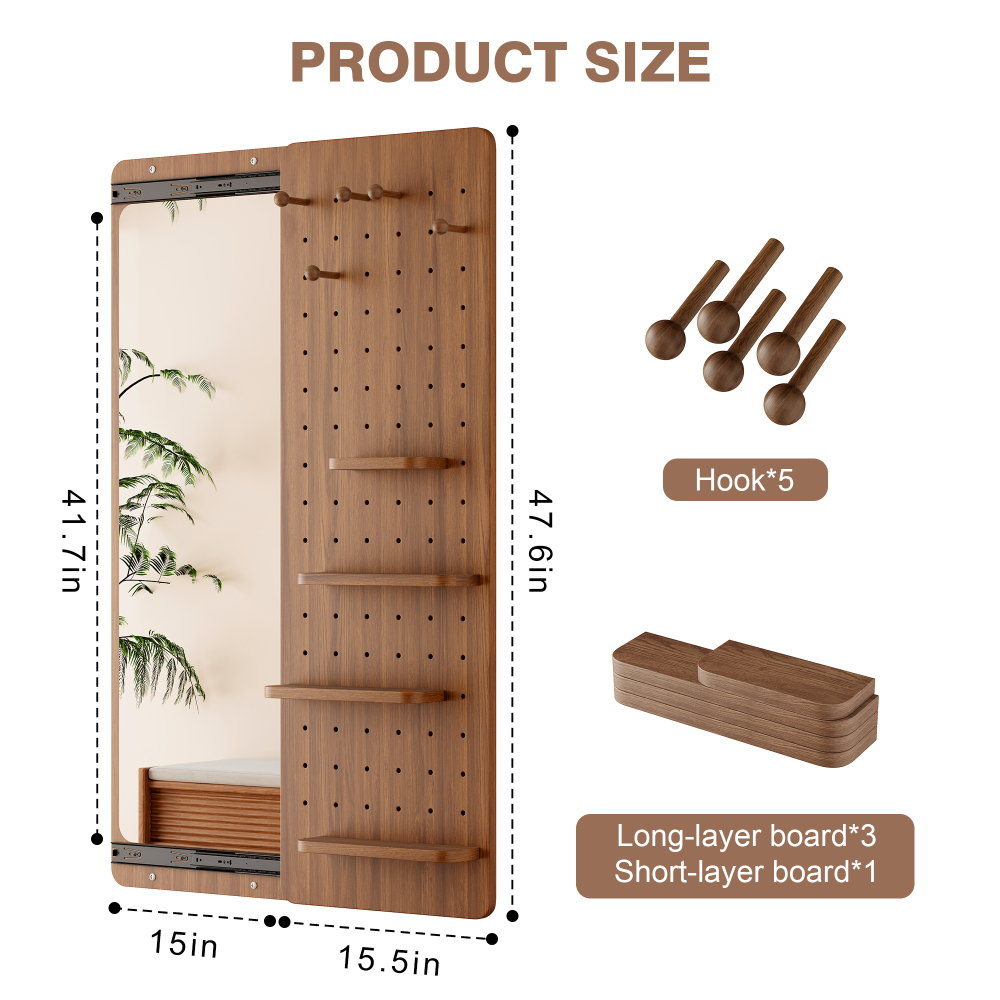 Wall Mounted Full Length Mirror, Full Body Mirror with Shelf, Full Body Mirror with Hook Wall Mounted Mirror with Multifunctional Design Panel, Bedroom/Living Room/Entrance