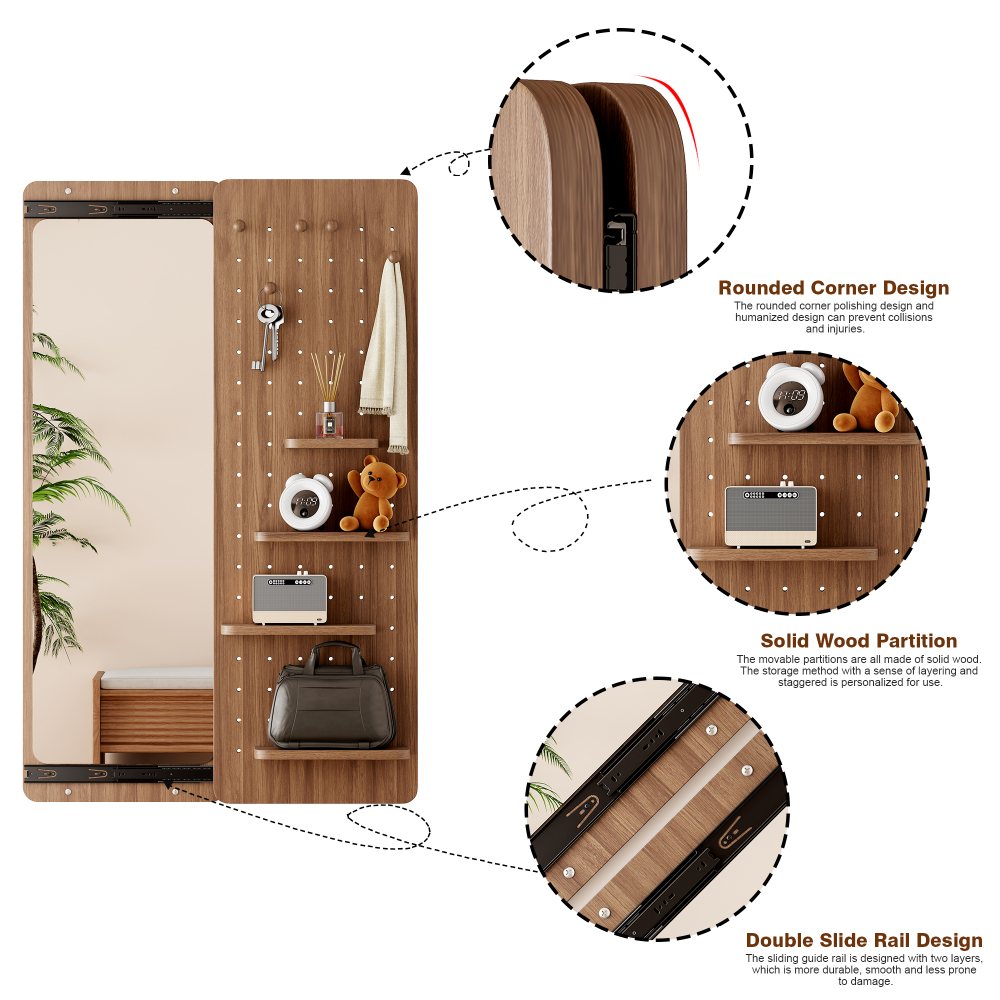 Wall Mounted Full Length Mirror, Full Body Mirror with Shelf, Full Body Mirror with Hook Wall Mounted Mirror with Multifunctional Design Panel, Bedroom/Living Room/Entrance