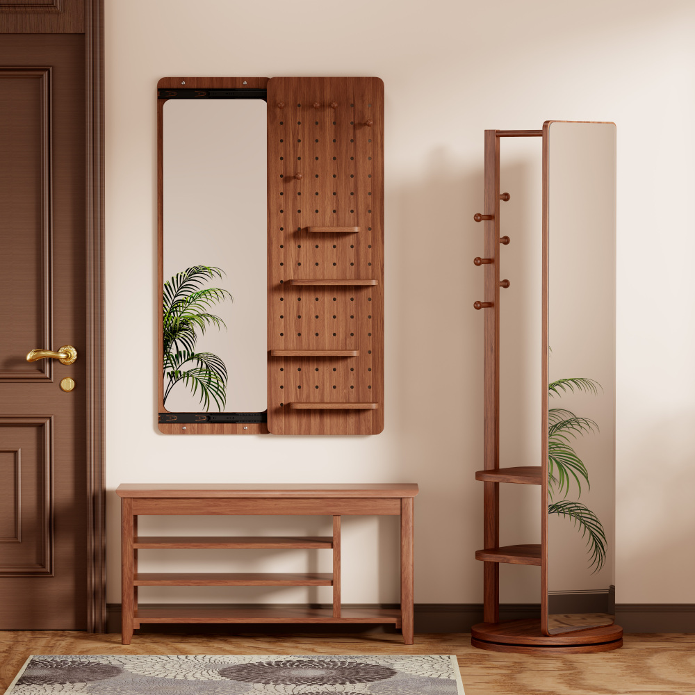 Wall Mounted Full Length Mirror, Full Body Mirror with Shelf, Full Body Mirror with Hook Wall Mounted Mirror with Multifunctional Design Panel, Bedroom/Living Room/Entrance