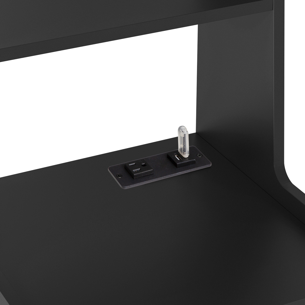 Nightstand with Charging Station, Smart Nightstand with Night Light, Modern Night Stand with Bookshelf, Bedside Tables with Storage Cabinet for Bedroom, Wood