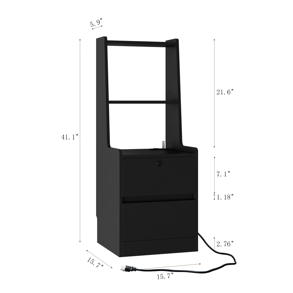 Nightstand with Charging Station, Smart Nightstand with Night Light, Modern Night Stand with Bookshelf, Bedside Tables with Storage Cabinet for Bedroom, Wood