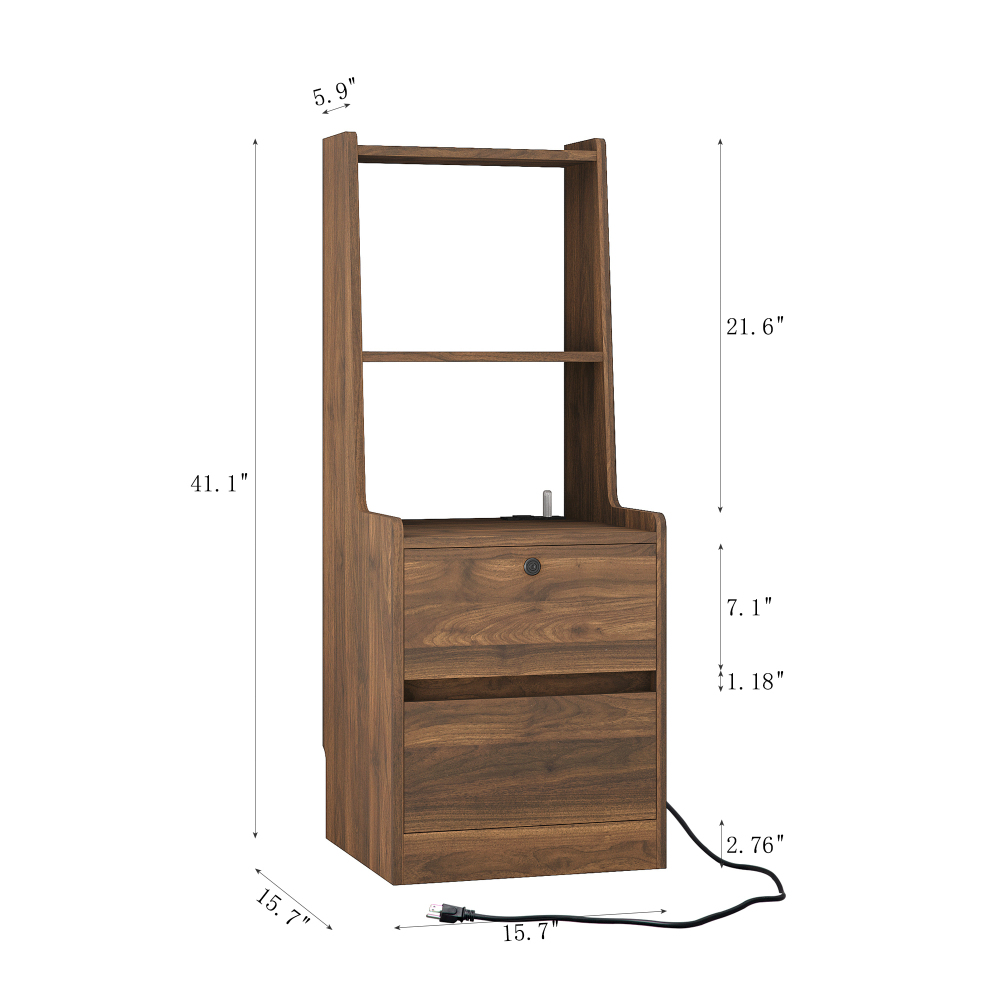 Nightstand with Charging Station, Smart Nightstand with Night Light, Modern Night Stand with Bookshelf, Bedside Tables with Storage Cabinet for Bedroom, Wood