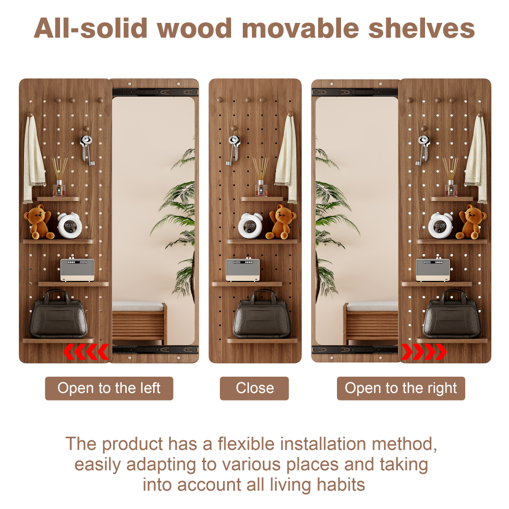 Wall Mounted Full Length Mirror, Full Body Mirror with Shelf, Full Body Mirror with Hook Wall Mounted Mirror with Multifunctional Design Panel, Bedroom/Living Room/Entrance