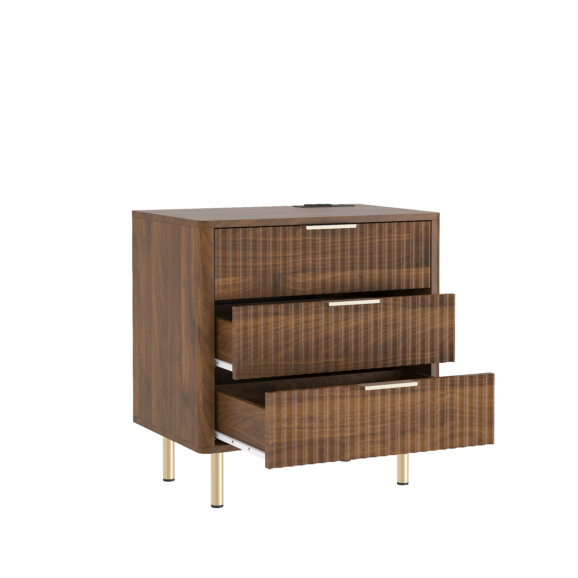 Nightstand with Charging Station, Smart Nightstand with Night Light, Modern Night Stand with Storage Cabinet for Bedroom, Wood