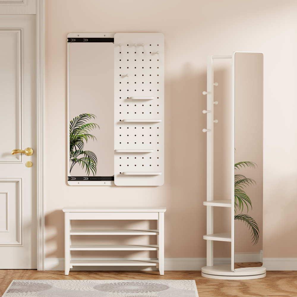 Wall Mounted Full Length Mirror, Full Body Mirror with Shelf, Full Body Mirror with Hook Wall Mounted Mirror with Multifunctional Design Panel, Bedroom/Living Room/Entrance