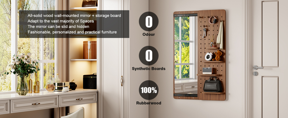 Wall Mounted Full Length Mirror, Full Body Mirror with Shelf, Full Body Mirror with Hook Wall Mounted Mirror with Multifunctional Design Panel, Bedroom/Living Room/Entrance