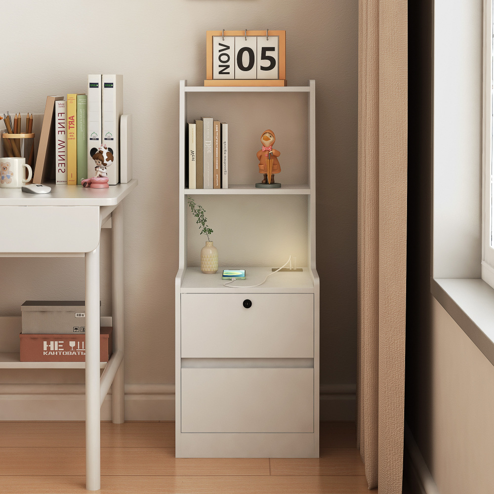 Nightstand with Charging Station, Smart Nightstand with Night Light, Modern Night Stand with Bookshelf, Bedside Tables with Storage Cabinet for Bedroom, Wood