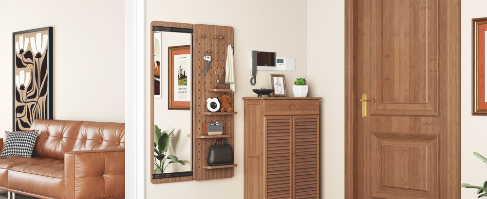 Wall Mounted Full Length Mirror, Full Body Mirror with Shelf, Full Body Mirror with Hook Wall Mounted Mirror with Multifunctional Design Panel, Bedroom/Living Room/Entrance