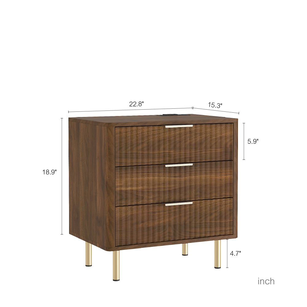 Nightstand with Charging Station, Smart Nightstand with Night Light, Modern Night Stand with Storage Cabinet for Bedroom, Wood