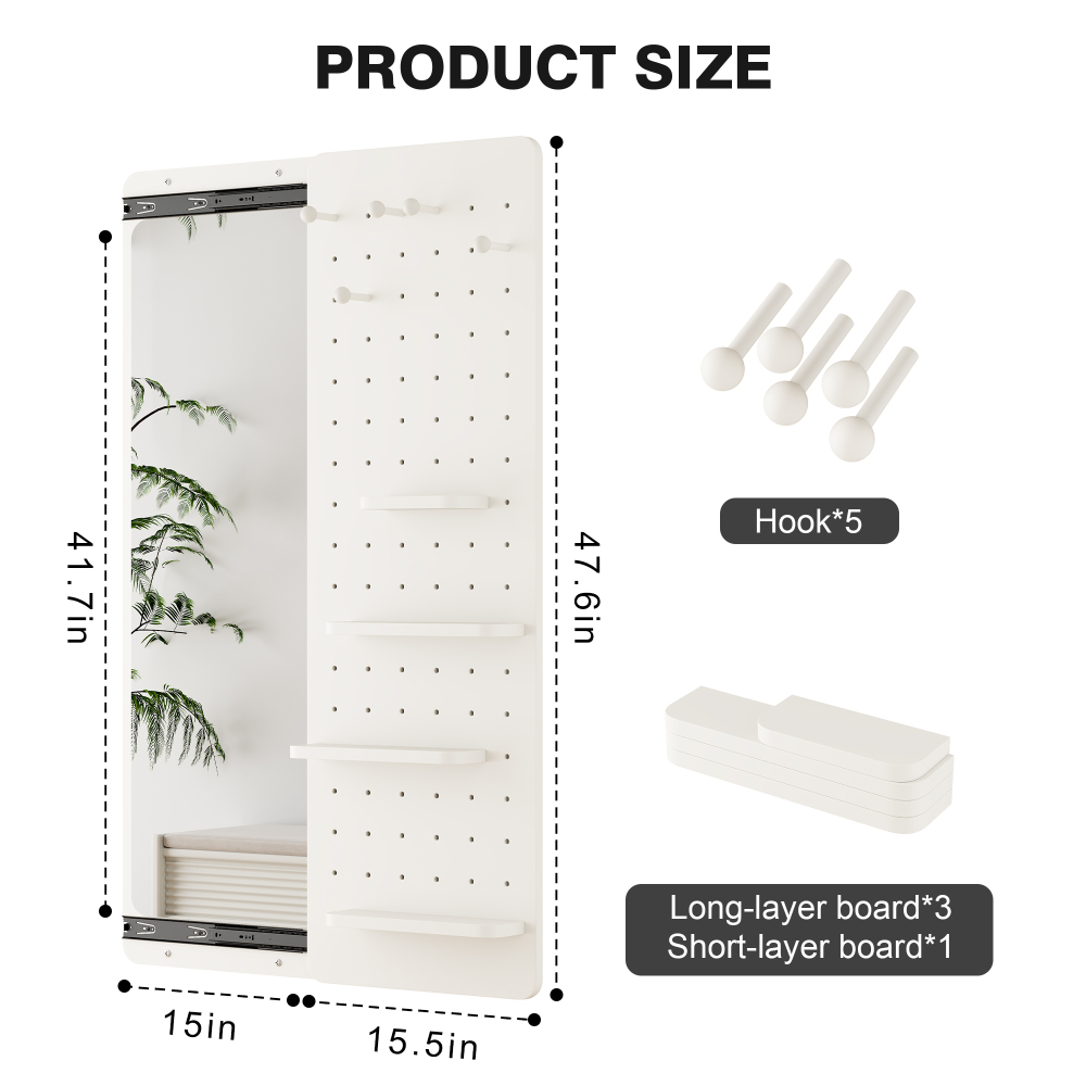 Wall Mounted Full Length Mirror, Full Body Mirror with Shelf, Full Body Mirror with Hook Wall Mounted Mirror with Multifunctional Design Panel, Bedroom/Living Room/Entrance