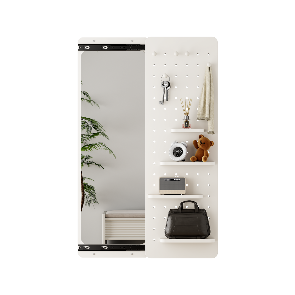 Wall Mounted Full Length Mirror, Full Body Mirror with Shelf, Full Body Mirror with Hook Wall Mounted Mirror with Multifunctional Design Panel, Bedroom/Living Room/Entrance