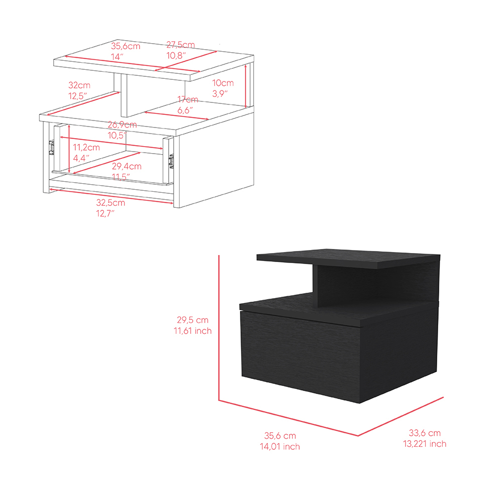 Floating Nightstand Flopini, One Drawer, Black Wengue Finish