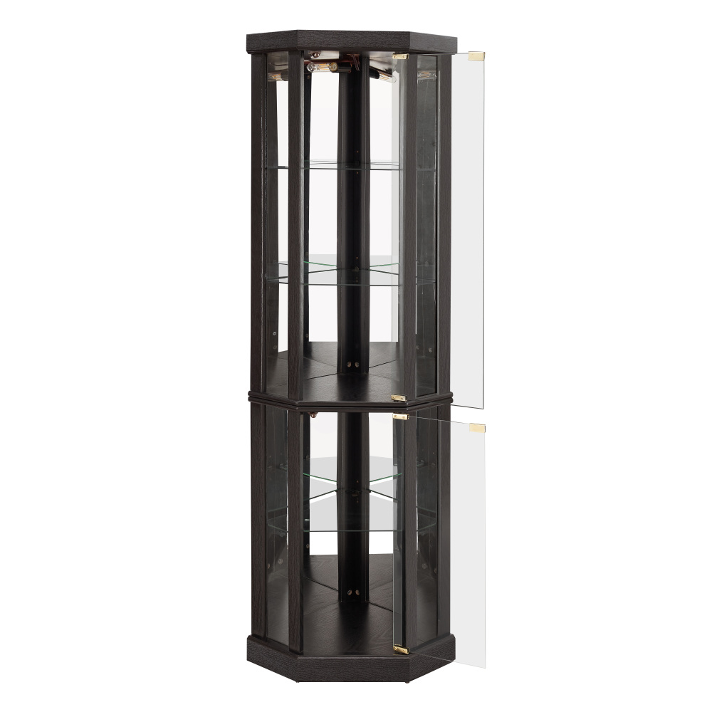 Lighted Corner Curio Cabinet - Elegant Glass Display Case for Living Room & Bar Storage - Perfect for Antique Collections & Wine - Includes Built-in Lighting - BLACK