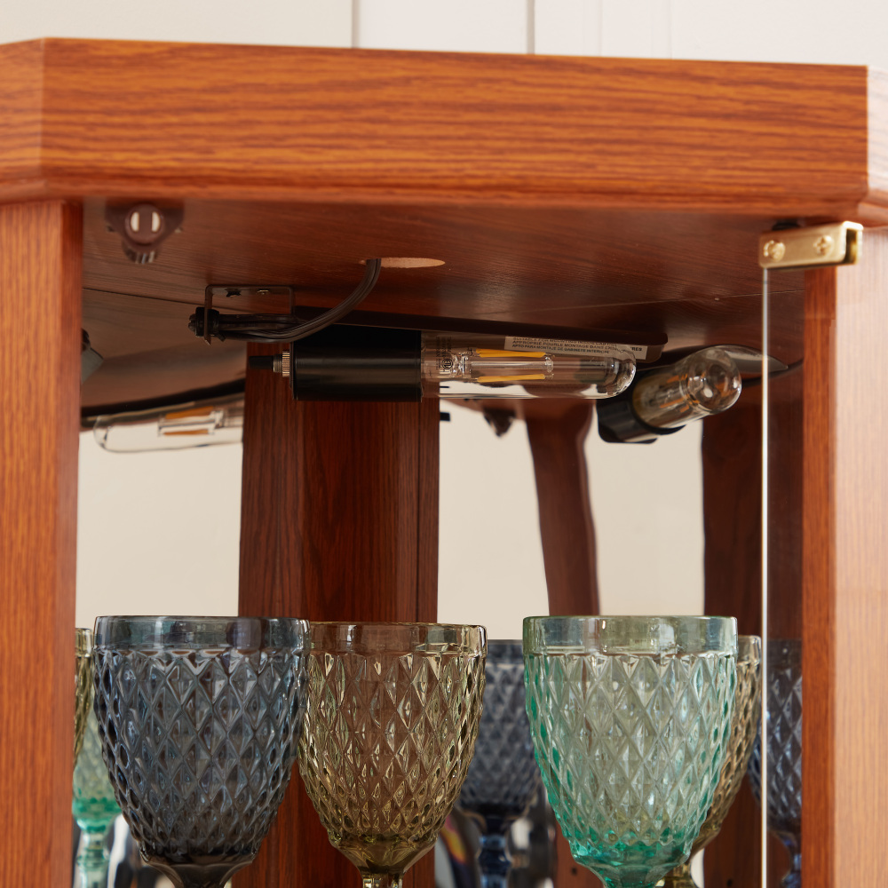 Lighted Corner Curio Cabinet - Elegant Glass Display Case for Living Room & Bar Storage - Perfect for Antique Collections & Wine - Includes Built-in Lighting - BLACK