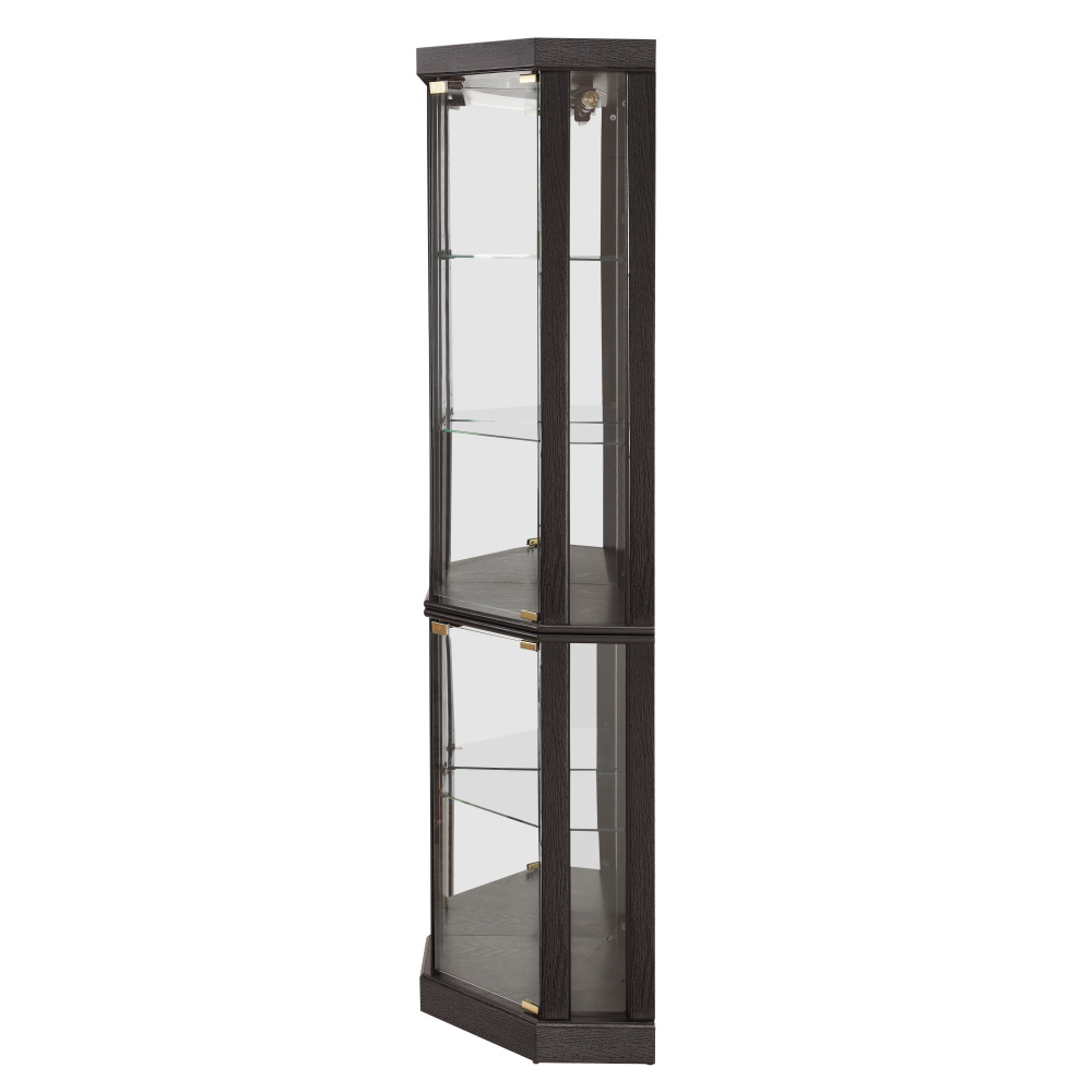Lighted Corner Curio Cabinet - Elegant Glass Display Case for Living Room & Bar Storage - Perfect for Antique Collections & Wine - Includes Built-in Lighting - BLACK