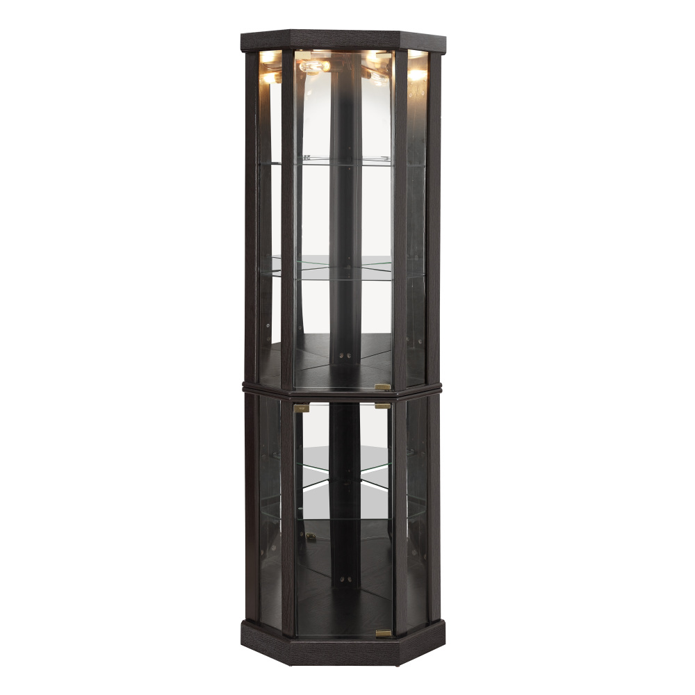 Lighted Corner Curio Cabinet - Elegant Glass Display Case for Living Room & Bar Storage - Perfect for Antique Collections & Wine - Includes Built-in Lighting - BLACK