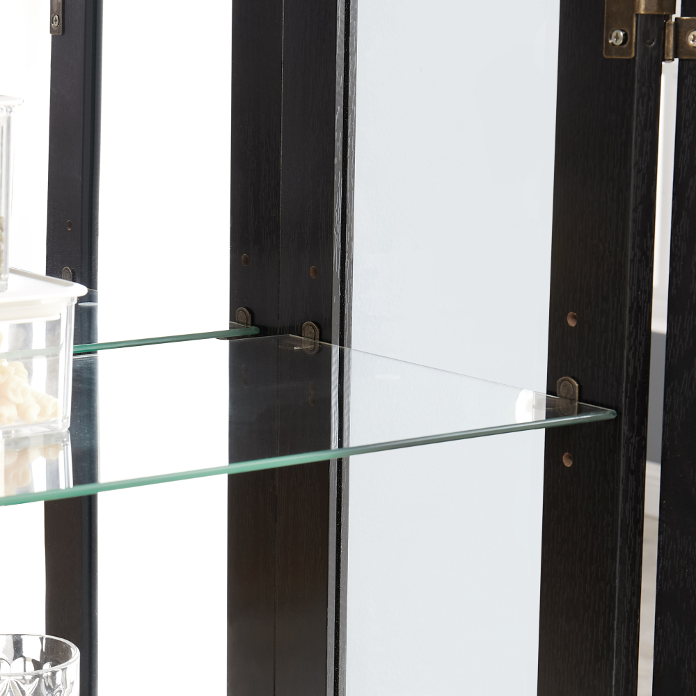 Lighted Curio Cabinet with Glass Doors and Adjustable Shelves 2 Door Wine Cabinet Display Curio Cabinet with LED Lights Light Black Finish and Drawer for Home Decor and Storage