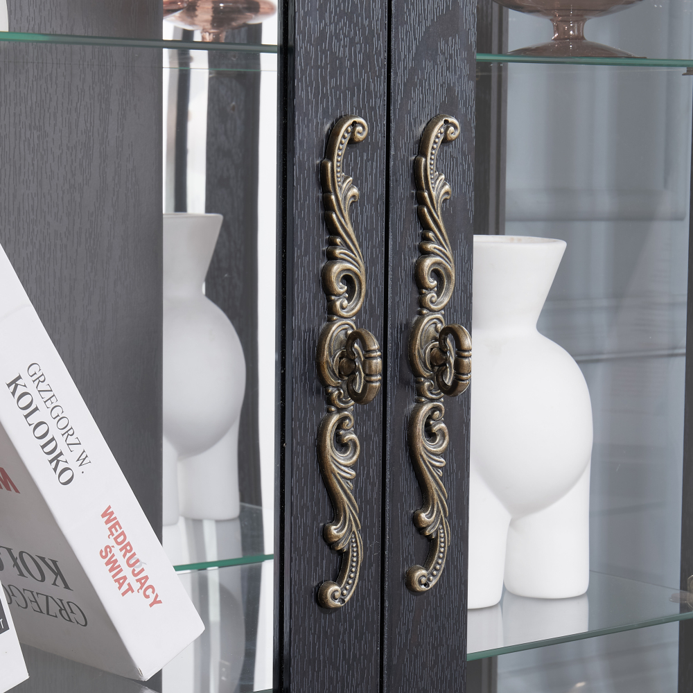 Lighted Glass Curio Display Cabinet,Display Cabinet,Glass Storage Cabinet Glass Wine cabinet Wood Frame Toy Display for Living Room, Kitchen, Pantry light bulb included Antique white