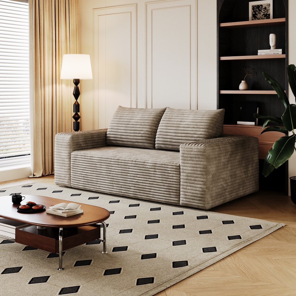 63" 2Setaser Sofa,Corduroy Fabric,Deep Seat Couches,Comfy Loveseat Sofa,No Assembly,1pcs for Living room, Bedroom,Conference room ,Apartment,Camel