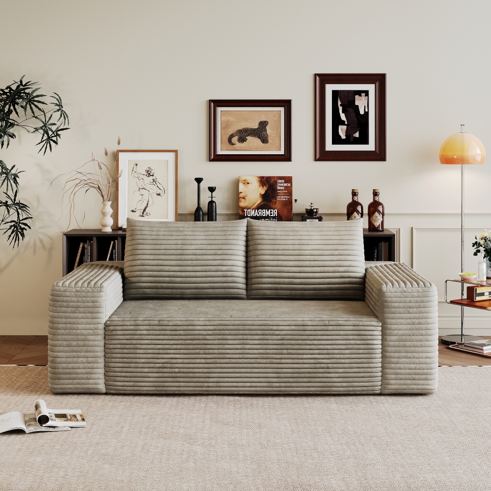 63" 2Setaser Sofa,Corduroy Fabric,Deep Seat Couches,Comfy Loveseat Sofa,No Assembly,1pcs for Living room, Bedroom,Conference room ,Apartment,Camel