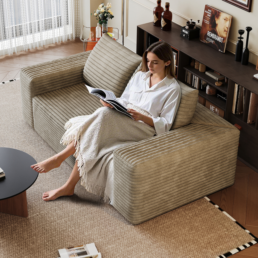 63" 2Setaser Sofa,Corduroy Fabric,Deep Seat Couches,Comfy Loveseat Sofa,No Assembly,1pcs for Living room, Bedroom,Conference room ,Apartment,Camel