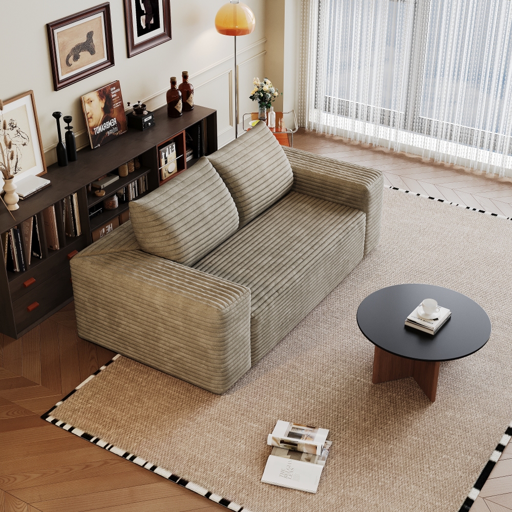 63" 2Setaser Sofa,Corduroy Fabric,Deep Seat Couches,Comfy Loveseat Sofa,No Assembly,1pcs for Living room, Bedroom,Conference room ,Apartment,Camel
