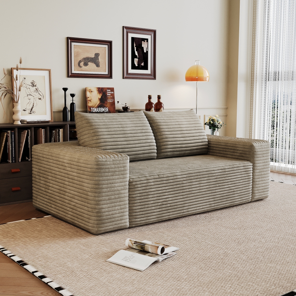 63" 2Setaser Sofa,Corduroy Fabric,Deep Seat Couches,Comfy Loveseat Sofa,No Assembly,1pcs for Living room, Bedroom,Conference room ,Apartment,Camel