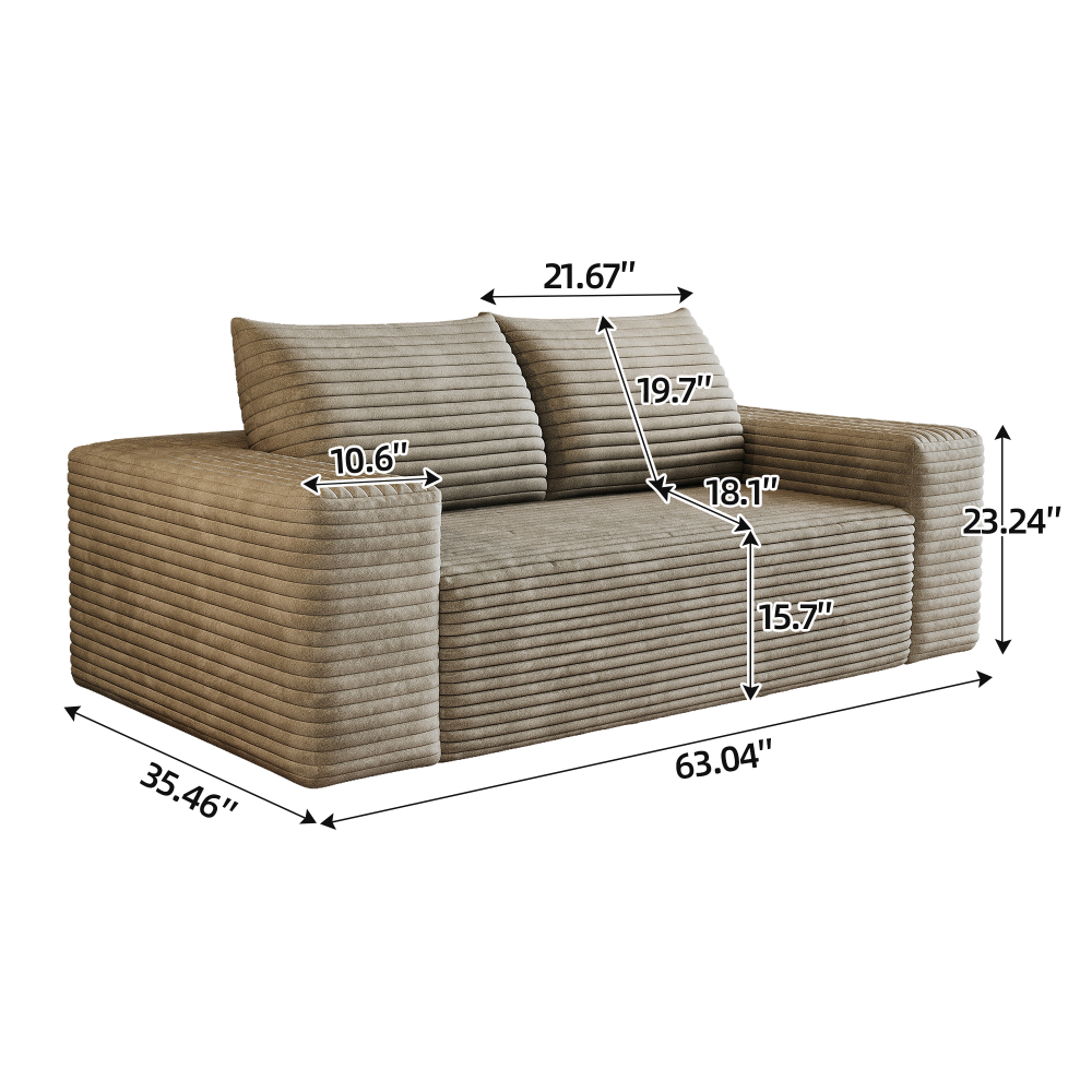 63" 2Setaser Sofa,Corduroy Fabric,Deep Seat Couches,Comfy Loveseat Sofa,No Assembly,1pcs for Living room, Bedroom,Conference room ,Apartment,Camel