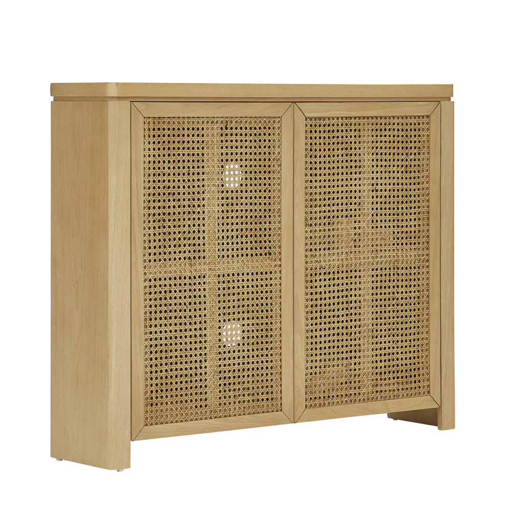 39.4" Mid Century Modern Rattan Sideboard Buffet Cabinet with 2 Outlet Holes, Coffee Bar Wine Bar Credenza, Retro Storage Cabinet for Entryway, Hallway, Living Room, Kitchen, Dining Room, Walnut