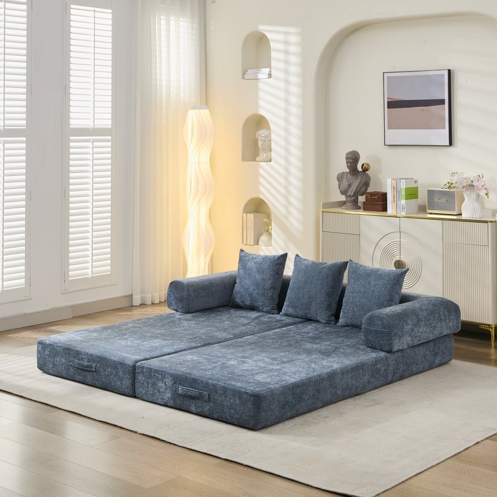 Comfy Convertible Folding Mattress Couch, Floor Sofa Bed, Chenille Floor Sofa with Armrest, Floor Sofa Lounge Couch for Living Room Bedroom Lounge Studio-Beige