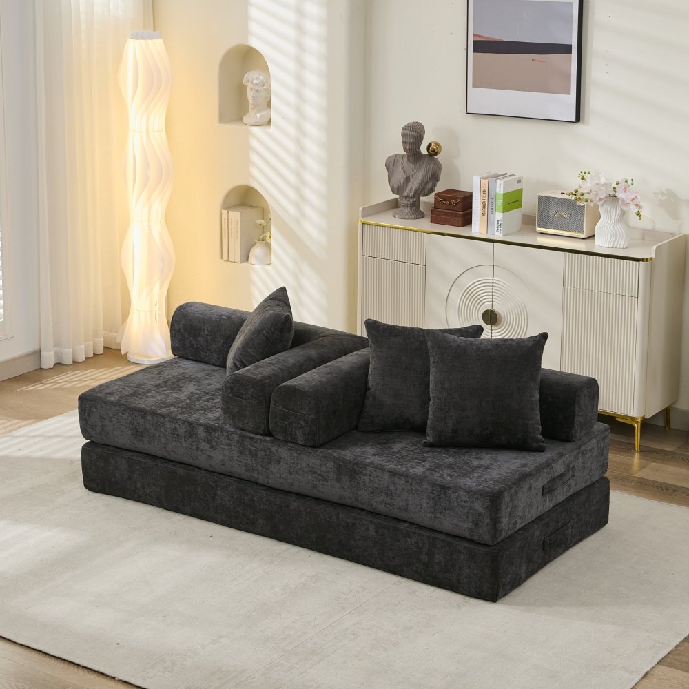Comfy Convertible Folding Mattress Couch, Floor Sofa Bed, Chenille Floor Sofa with Armrest, Floor Sofa Lounge Couch for Living Room Bedroom Lounge Studio-Beige