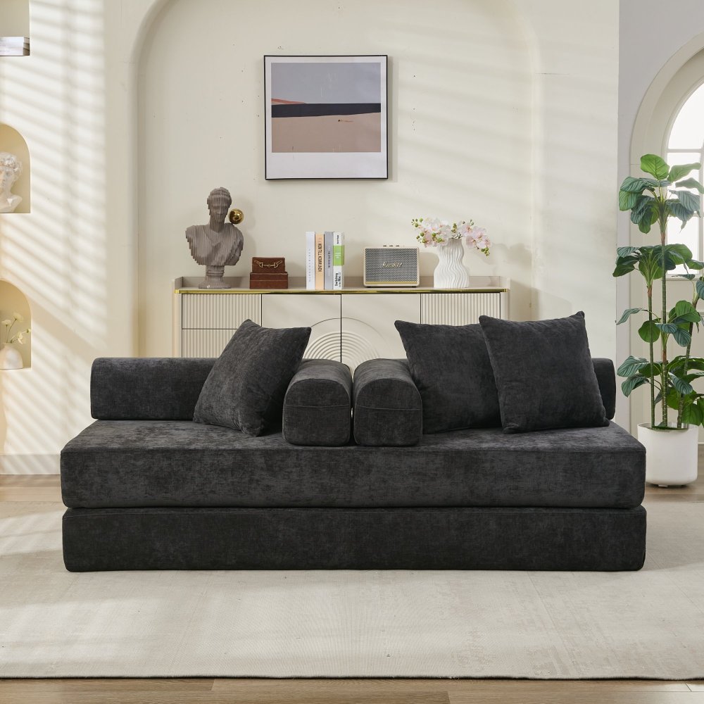 Comfy Convertible Folding Mattress Couch, Floor Sofa Bed, Chenille Floor Sofa with Armrest, Floor Sofa Lounge Couch for Living Room Bedroom Lounge Studio-Beige