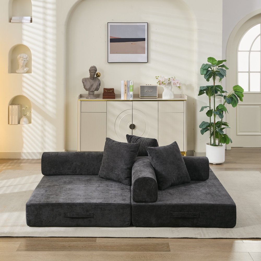 Comfy Convertible Folding Mattress Couch, Floor Sofa Bed, Chenille Floor Sofa with Armrest, Floor Sofa Lounge Couch for Living Room Bedroom Lounge Studio-Beige