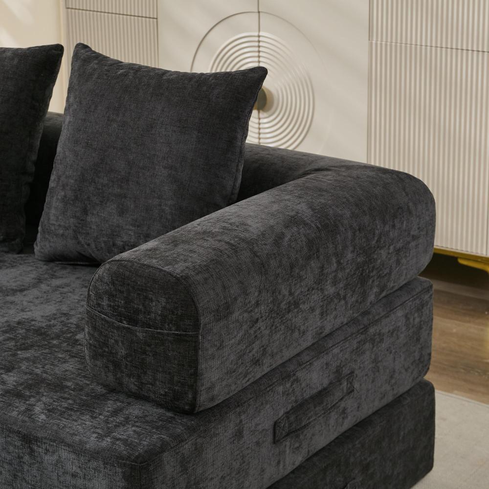 Comfy Convertible Folding Mattress Couch, Floor Sofa Bed, Chenille Floor Sofa with Armrest, Floor Sofa Lounge Couch for Living Room Bedroom Lounge Studio-Beige
