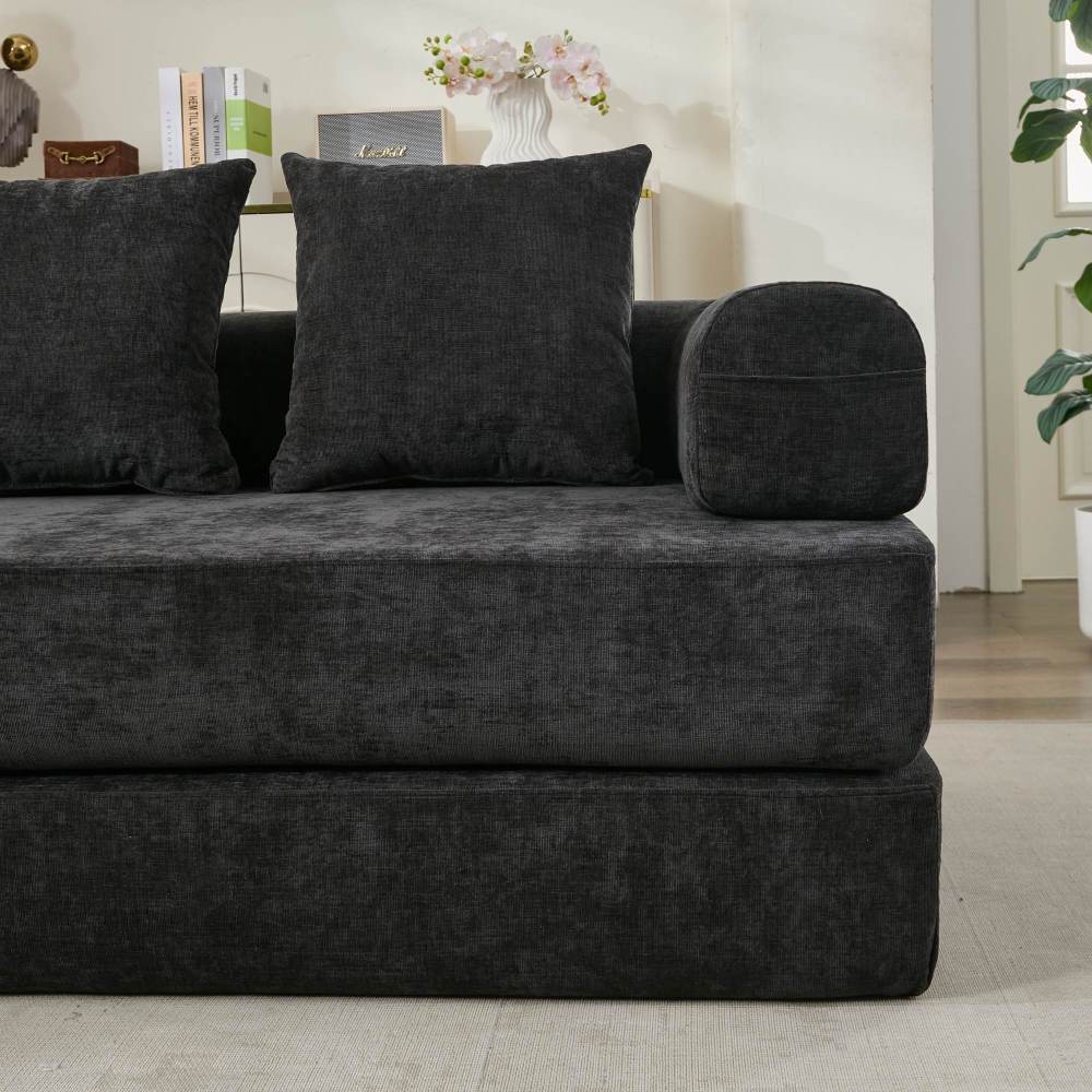 Comfy Convertible Folding Mattress Couch, Floor Sofa Bed, Chenille Floor Sofa with Armrest, Floor Sofa Lounge Couch for Living Room Bedroom Lounge Studio-Beige