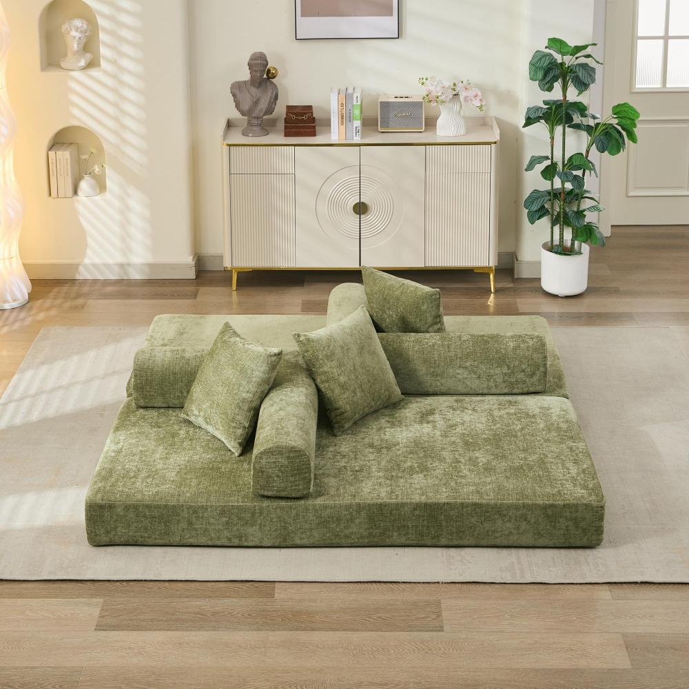 Comfy Convertible Folding Mattress Couch, Floor Sofa Bed, Chenille Floor Sofa with Armrest, Floor Sofa Lounge Couch for Living Room Bedroom Lounge Studio-Beige