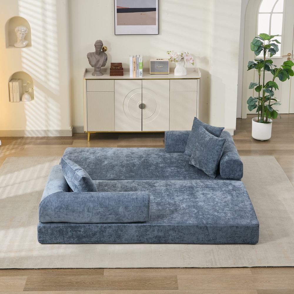 Comfy Convertible Folding Mattress Couch, Floor Sofa Bed, Chenille Floor Sofa with Armrest, Floor Sofa Lounge Couch for Living Room Bedroom Lounge Studio-Beige