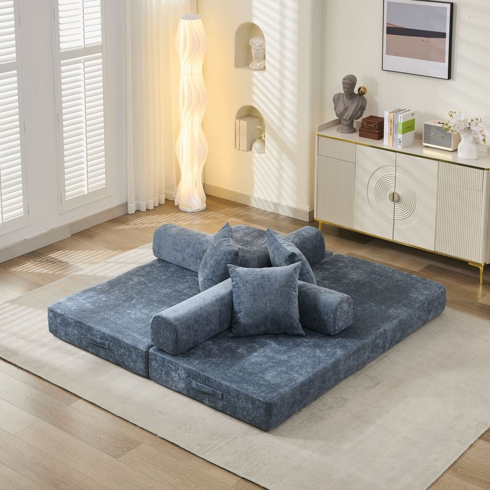 Comfy Convertible Folding Mattress Couch, Floor Sofa Bed, Chenille Floor Sofa with Armrest, Floor Sofa Lounge Couch for Living Room Bedroom Lounge Studio-Beige