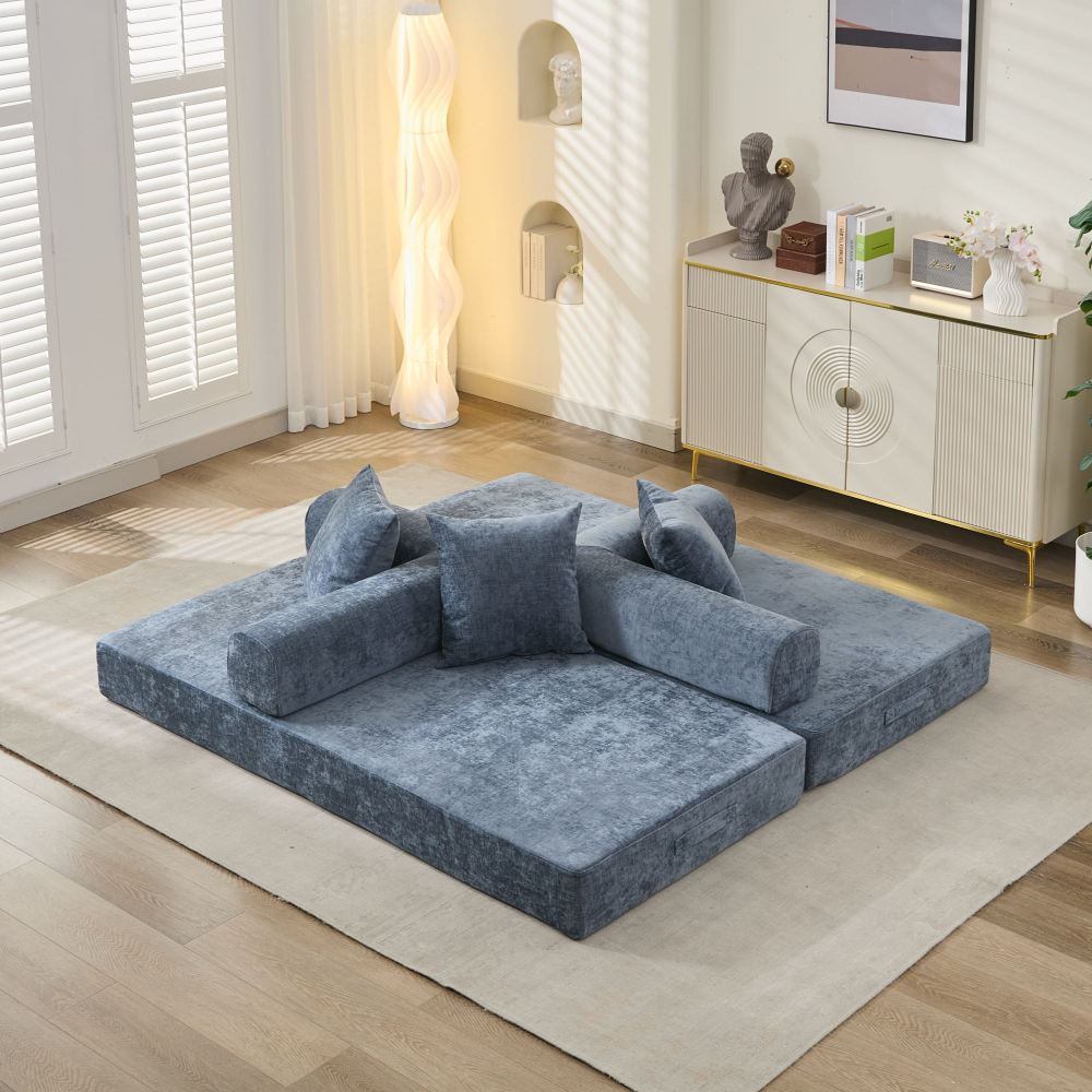 Comfy Convertible Folding Mattress Couch, Floor Sofa Bed, Chenille Floor Sofa with Armrest, Floor Sofa Lounge Couch for Living Room Bedroom Lounge Studio-Beige