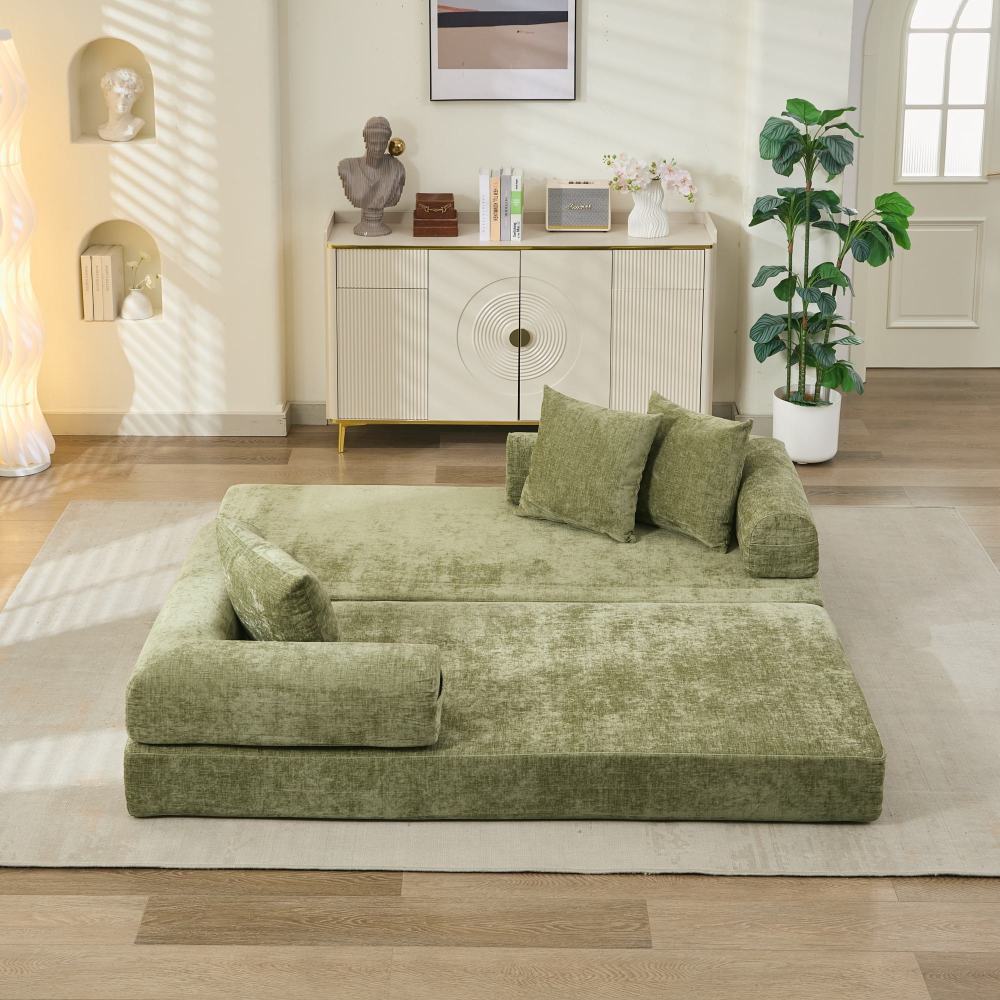 Comfy Convertible Folding Mattress Couch, Floor Sofa Bed, Chenille Floor Sofa with Armrest, Floor Sofa Lounge Couch for Living Room Bedroom Lounge Studio-Beige