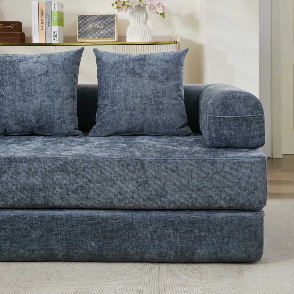Comfy Convertible Folding Mattress Couch, Floor Sofa Bed, Chenille Floor Sofa with Armrest, Floor Sofa Lounge Couch for Living Room Bedroom Lounge Studio-Beige