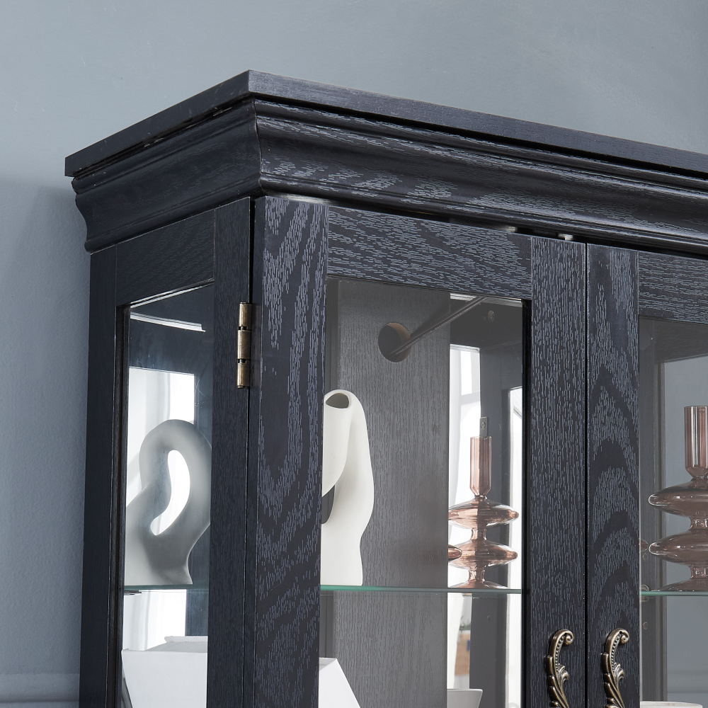 Lighted Glass Curio Display Cabinet,Display Cabinet,Glass Storage Cabinet Glass Wine cabinet Wood Frame Toy Display for Living Room, Kitchen, Pantry light bulb included Antique white